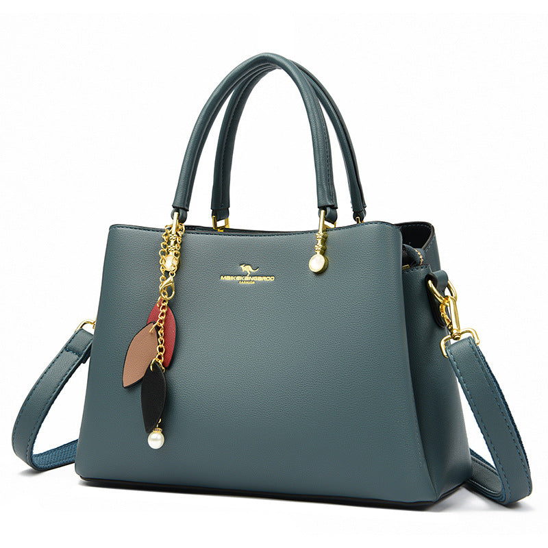 Women’s Genuine Leather Purse with Handles and Single Shoulder Strap - Soft Composite Cowhide, Square Vertical Design, Sandwich Pocket