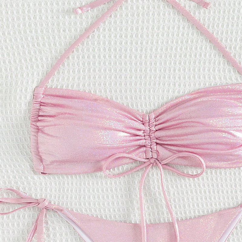 High-Visibility Women's Bikini: Reflective Drawstring Straps for Style at the Beach or Pool