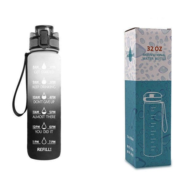 Motivational Water Bottle 1L Tritan with Time Marker, Bounce Cover for Cycling, Leakproof Cup - Ideal for Sports Fitness Bottles