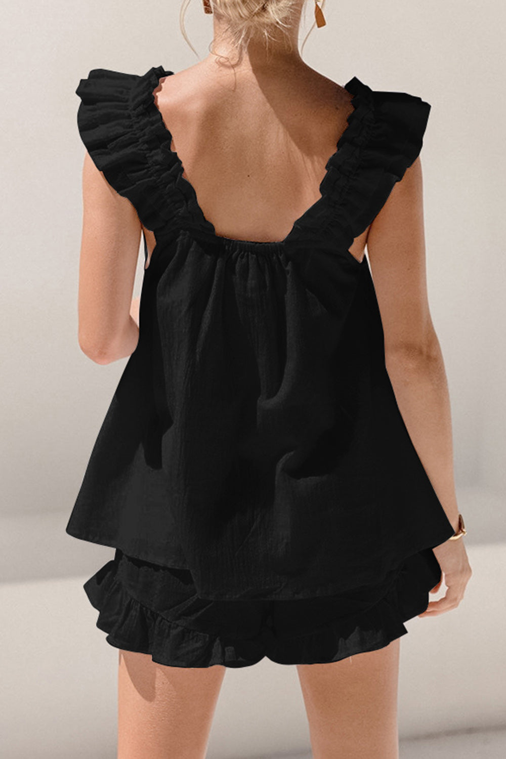 Ruffled Square Neck Top and Shorts Set – 2-Piece Summer Outfit for Women