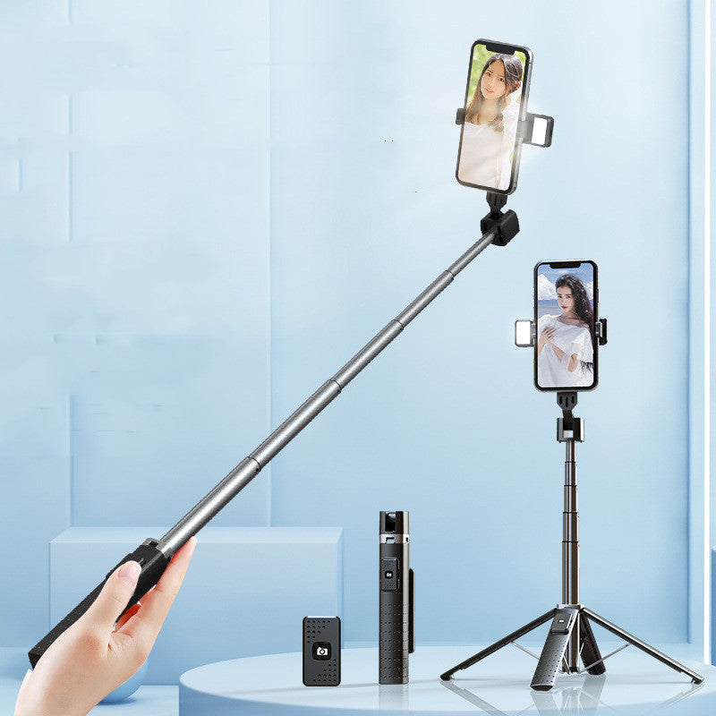 3-in-1 Aluminum Alloy Selfie Stick Tripod with Bluetooth Remote + Optional Fill Light – Extendable up to 1.04M