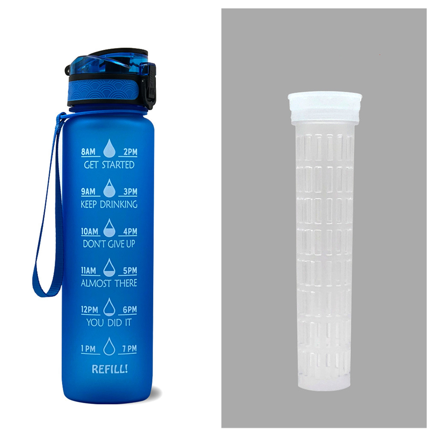 Motivational Water Bottle 1L Tritan with Time Marker, Bounce Cover for Cycling, Leakproof Cup - Ideal for Sports Fitness Bottles