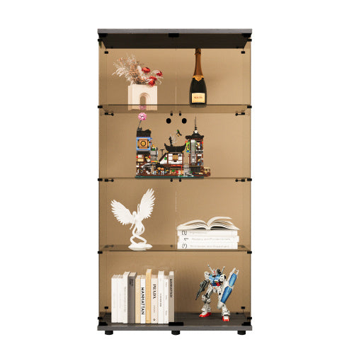Double Door Tawny Glass Display Cabinet 4 With Door Shelves, Floor-to-ceiling Rare Bookshelf, Suitable For Living Room, Bedroom, Office