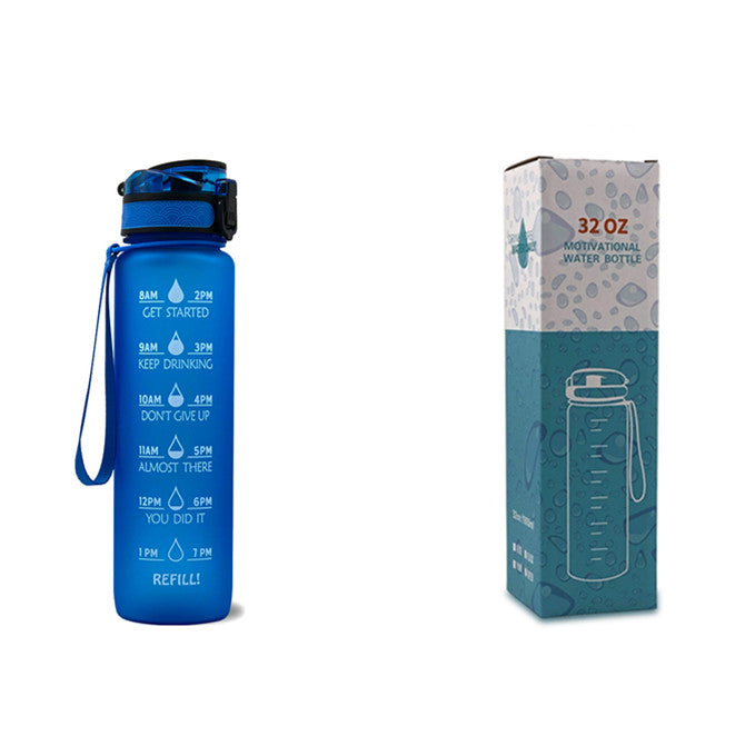 Motivational Water Bottle 1L Tritan with Time Marker, Bounce Cover for Cycling, Leakproof Cup - Ideal for Sports Fitness Bottles