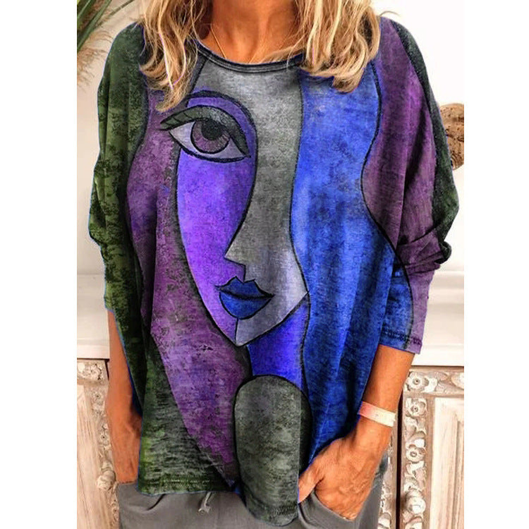 Face Art Long Sleeve T-shirt Fashion Top for Women