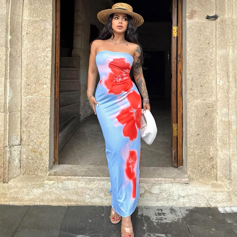 Sexy Strapless Slim Slit Tube Long Dress for Summer Parties & Beach - Women’s Fashion