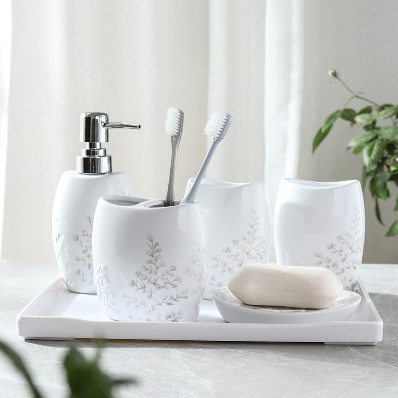 Premium Ceramic Wash Cup Set: 5-Piece Mouth Cup Set for Daily Hygiene - Enhance Your Bathroom Experience with this Stylish and Functional Set