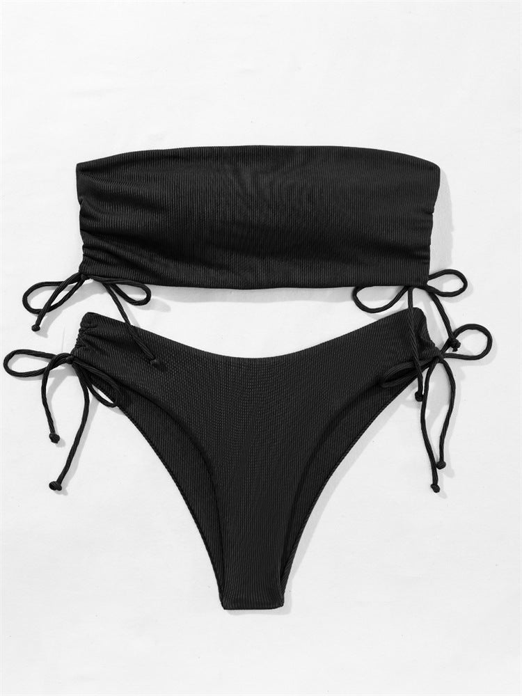 Summer Tube Bikini with Drawstring Design - Solid Color Sexy Swimsuit for Beach Parties