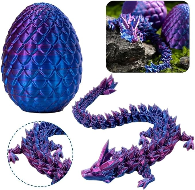 Flexible Joints Dragon in Egg Crystal Sculpture - 3D Printed Dragon Toy for Home and Office Decor
