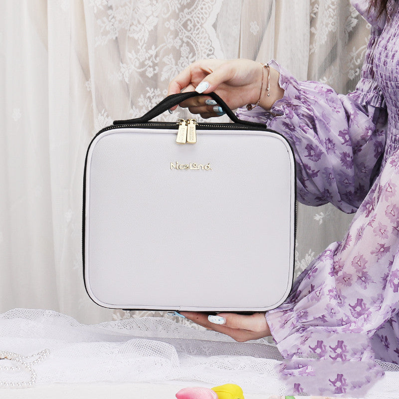 Smart LED Cosmetic Case with Mirror – Large Capacity Portable Makeup Bag, Fashionable Travel Storage