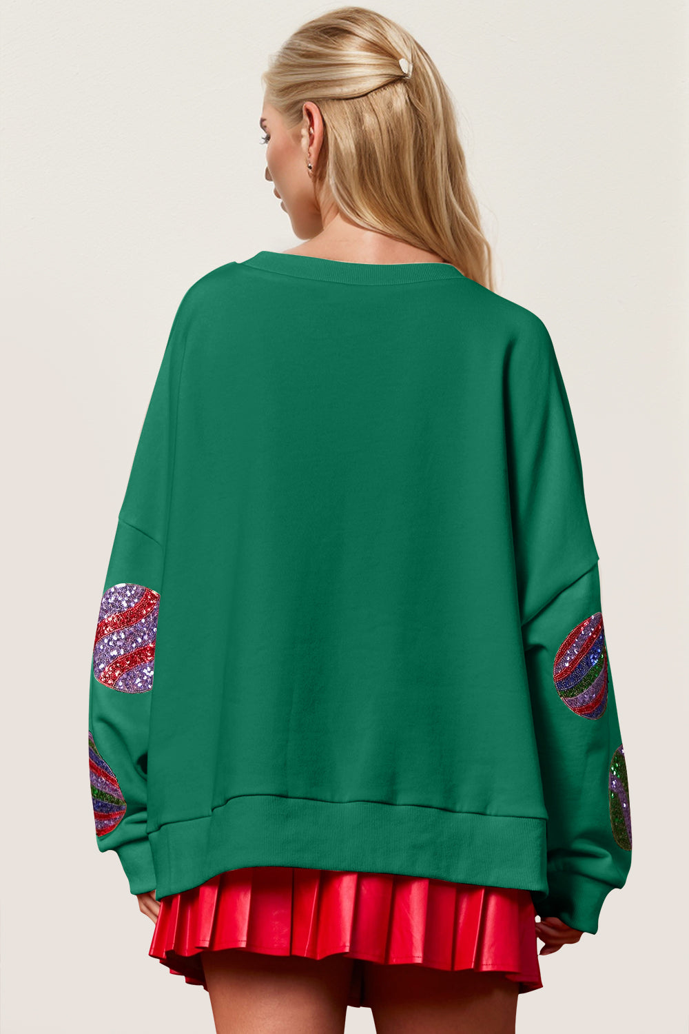 Double Take Sequin Christmas Sweatshirt – Festive Round Neck Long Sleeve Holiday Top