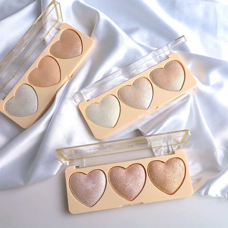 Three-color Love High-gloss Pearlescent Brightening Cute Girl Student Eye Shadow Repair Makeup Palette