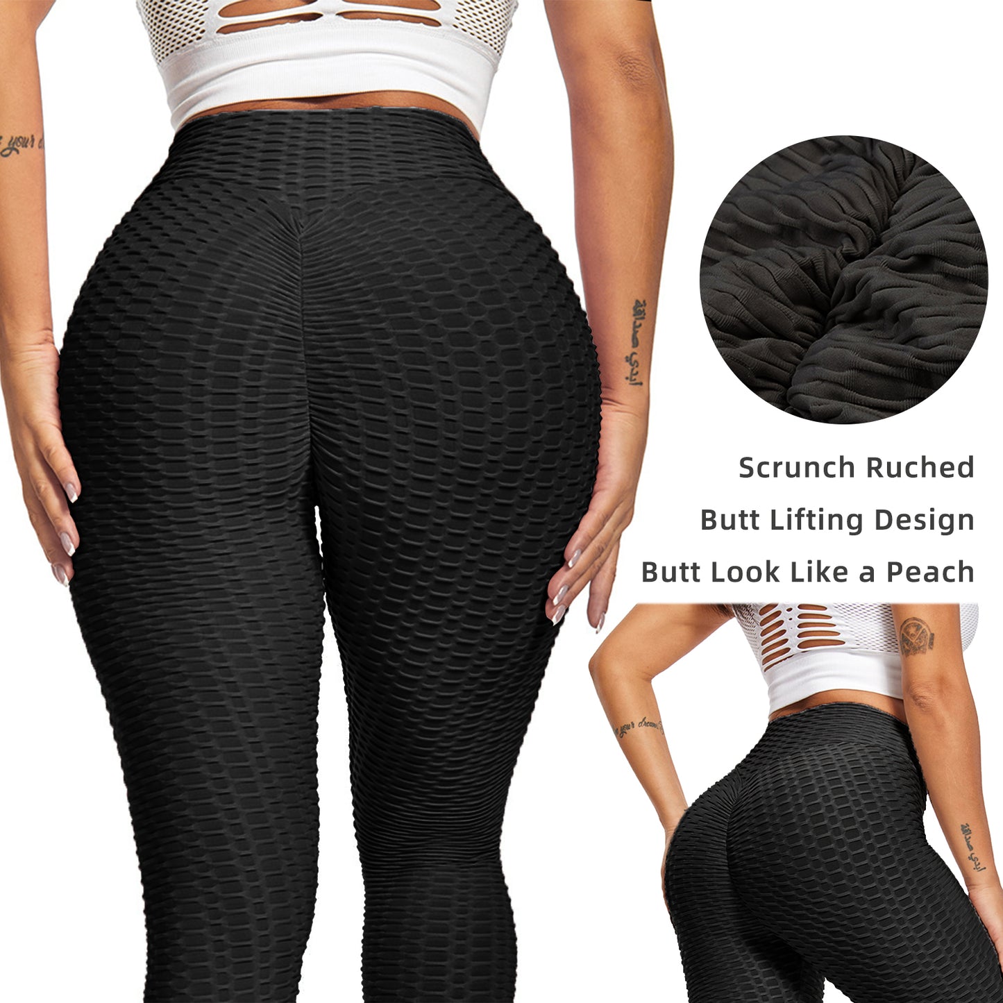 High-Waisted Bubble Textured Butt Lifting Yoga Pants - Tummy Control Workout Leggings for Women