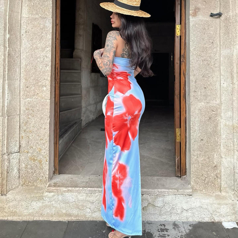 Sexy Strapless Slim Slit Tube Long Dress for Summer Parties & Beach - Women’s Fashion