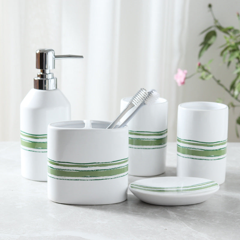 Premium Ceramic Wash Cup Set: 5-Piece Mouth Cup Set for Daily Hygiene - Enhance Your Bathroom Experience with this Stylish and Functional Set