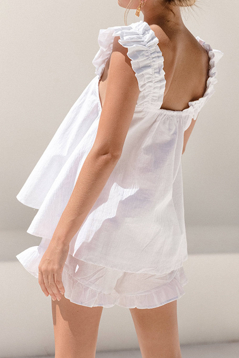 Ruffled Square Neck Top and Shorts Set – 2-Piece Summer Outfit for Women