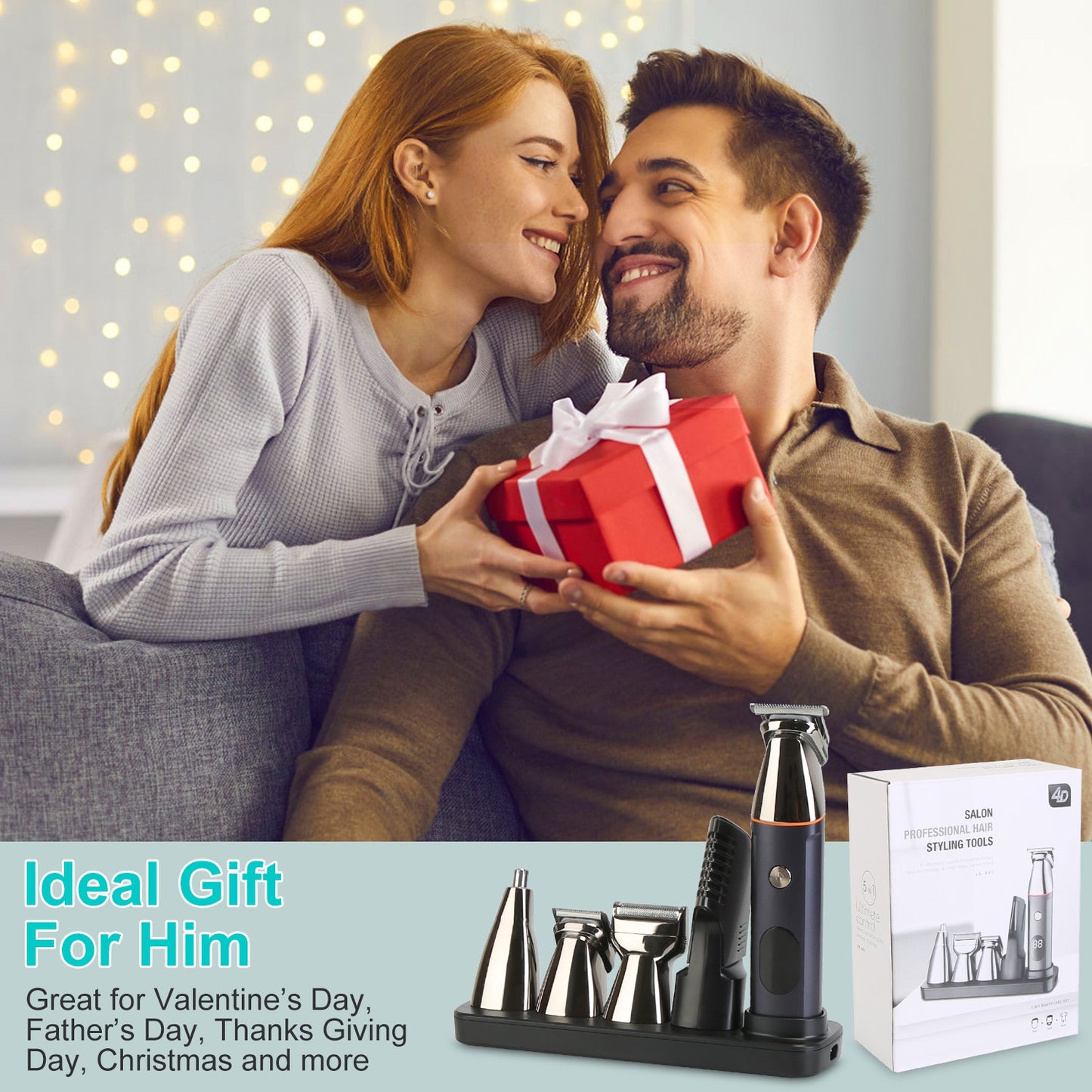 Men’s 5-In-1 Beard Trimmer & Grooming Kit – Waterproof Cordless Electric Razor