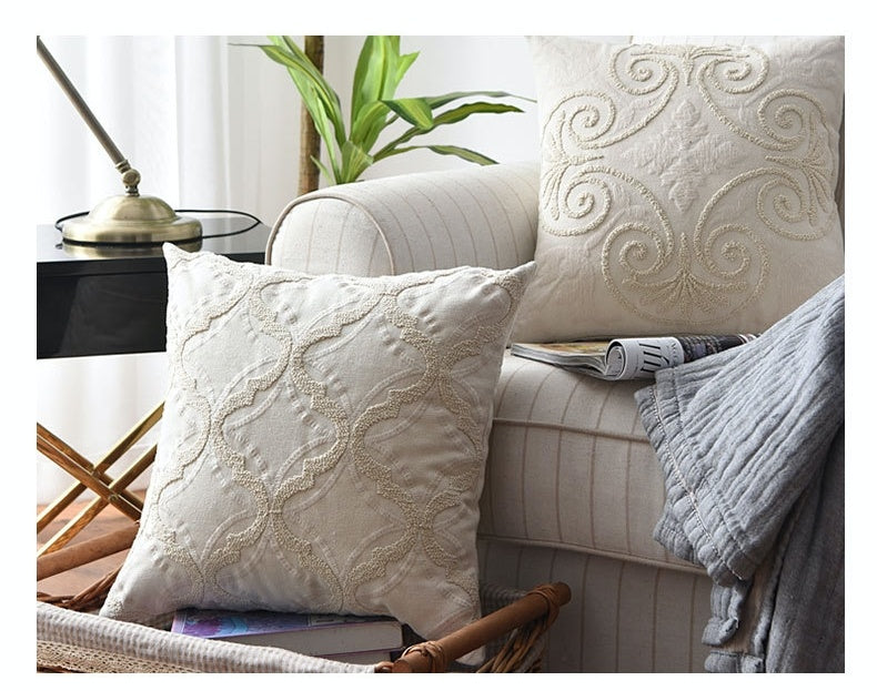 Cotton And Linen Woven Embroidered Couch Pillow Bed Head Cushion