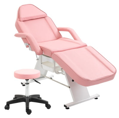 Adjustable 3-Section Massage Salon Chair with Hydraulic Stool & Trays – Multi-Purpose Esthetician Facial Bed for Spa, Beauty, Barber Shops – Pink