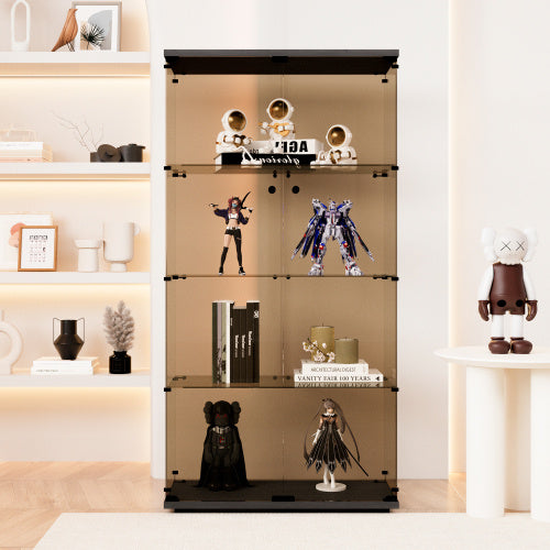 Double Door Tawny Glass Display Cabinet 4 With Door Shelves, Floor-to-ceiling Rare Bookshelf, Suitable For Living Room, Bedroom, Office