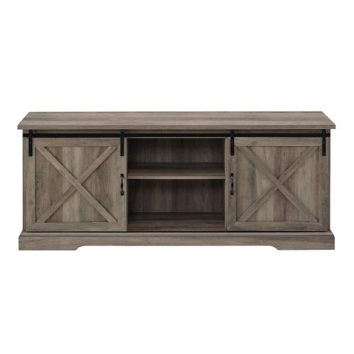 Farmhouse Sliding X Barn Door TV Stand For Grey Wash