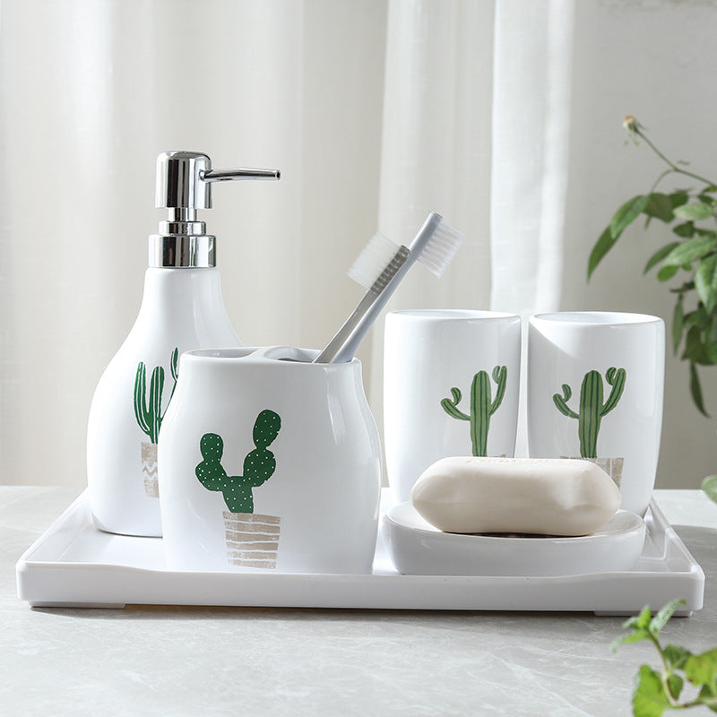 Premium Ceramic Wash Cup Set: 5-Piece Mouth Cup Set for Daily Hygiene - Enhance Your Bathroom Experience with this Stylish and Functional Set