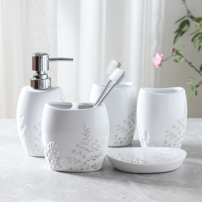Premium Ceramic Wash Cup Set: 5-Piece Mouth Cup Set for Daily Hygiene - Enhance Your Bathroom Experience with this Stylish and Functional Set