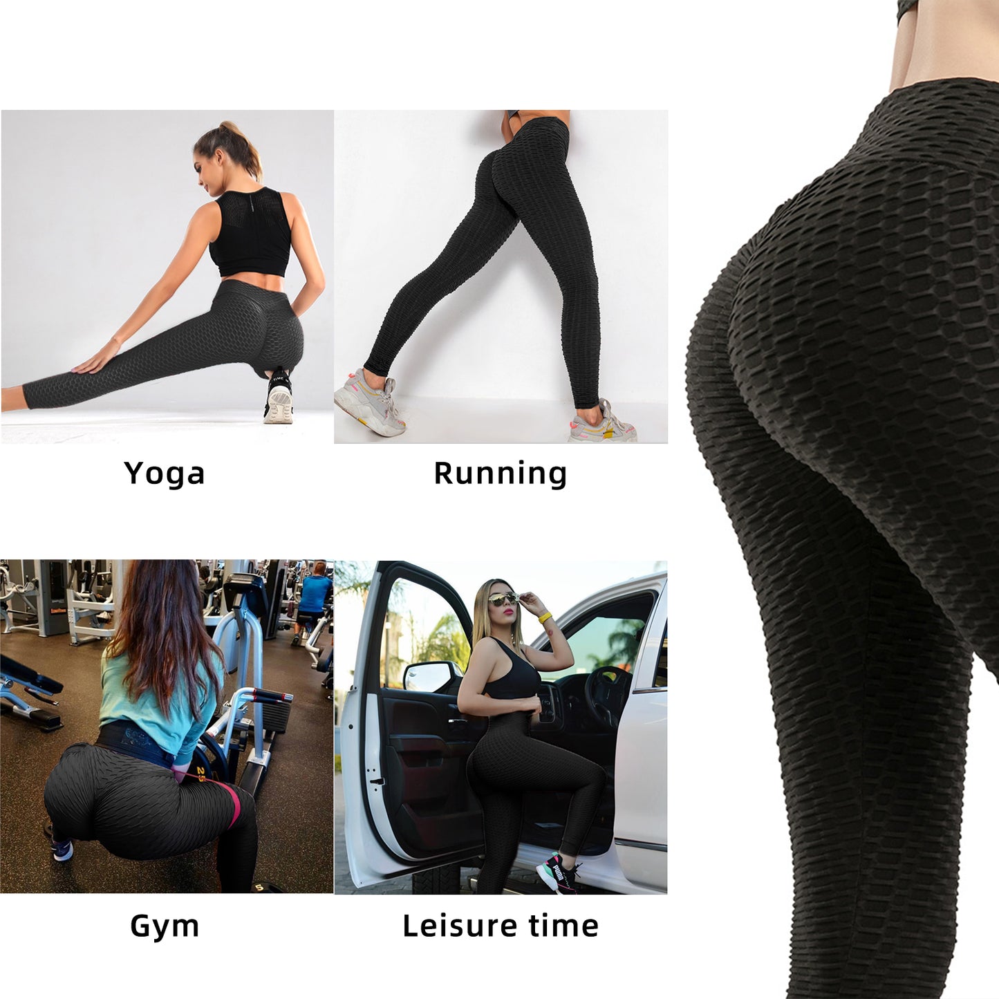High-Waisted Bubble Textured Butt Lifting Yoga Pants - Tummy Control Workout Leggings for Women