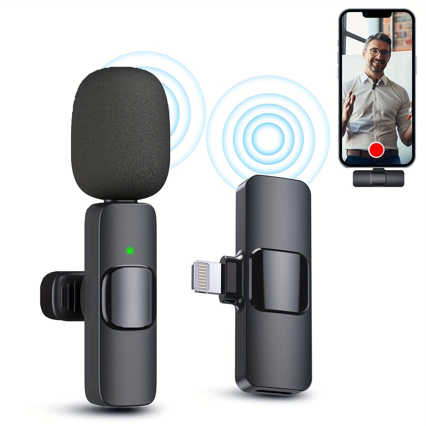 Wireless Lavalier Microphone for iPhone & iPad – Clip-On Cordless Lapel Mic, Omnidirectional Condenser for Interviews, Video Recording, Vlogs, YouTube & Podcasts