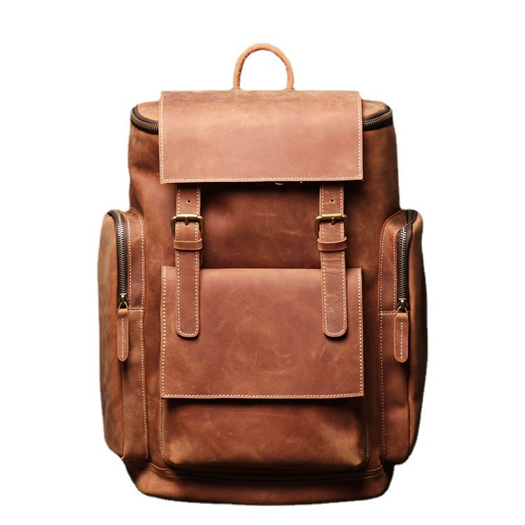 Men’s Genuine Leather Laptop Backpack – Large Capacity 15.6-Inch Computer Bag for Travel and Work