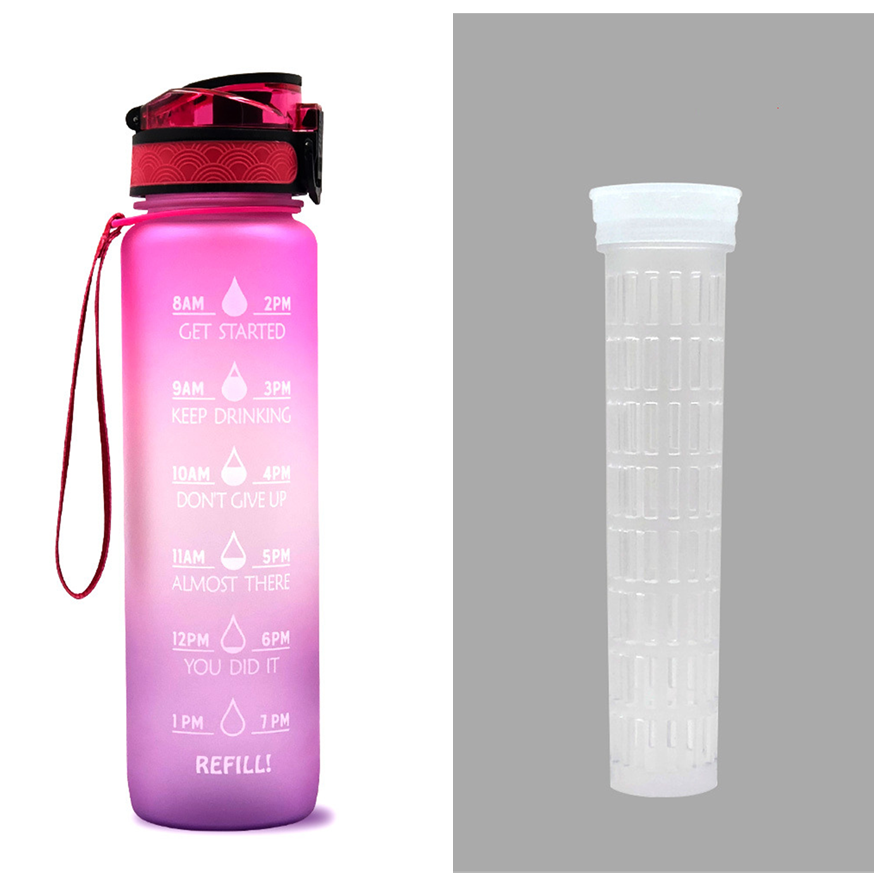 Motivational Water Bottle 1L Tritan with Time Marker, Bounce Cover for Cycling, Leakproof Cup - Ideal for Sports Fitness Bottles