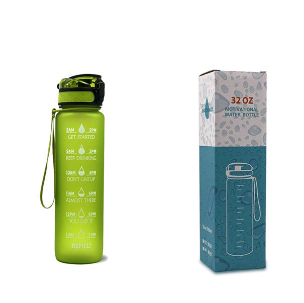 Motivational Water Bottle 1L Tritan with Time Marker, Bounce Cover for Cycling, Leakproof Cup - Ideal for Sports Fitness Bottles