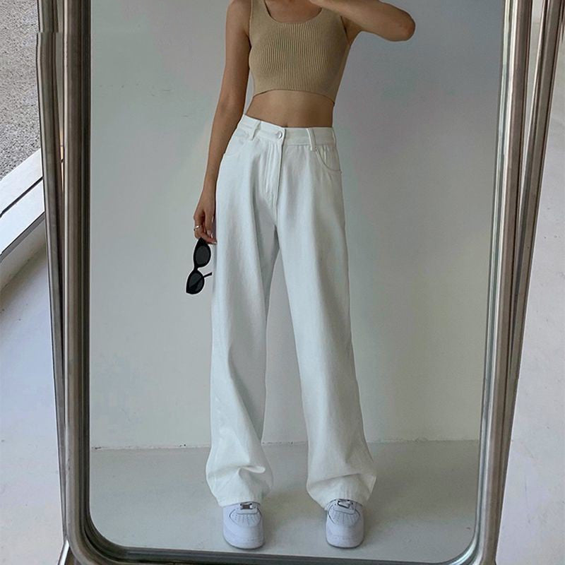 Women's Autumn New High Waist Slim White Jeans