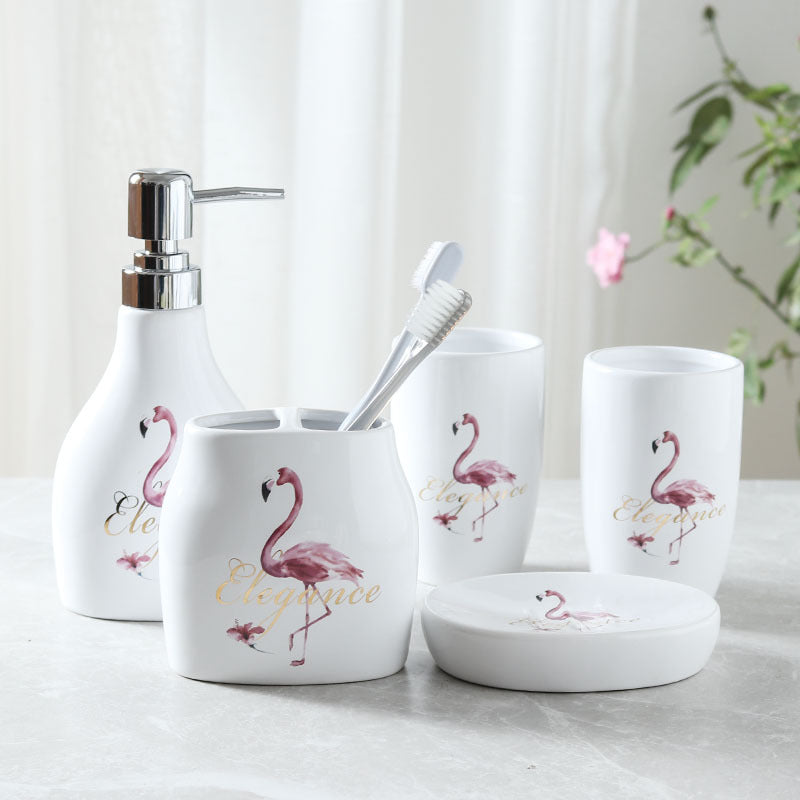 Premium Ceramic Wash Cup Set: 5-Piece Mouth Cup Set for Daily Hygiene - Enhance Your Bathroom Experience with this Stylish and Functional Set