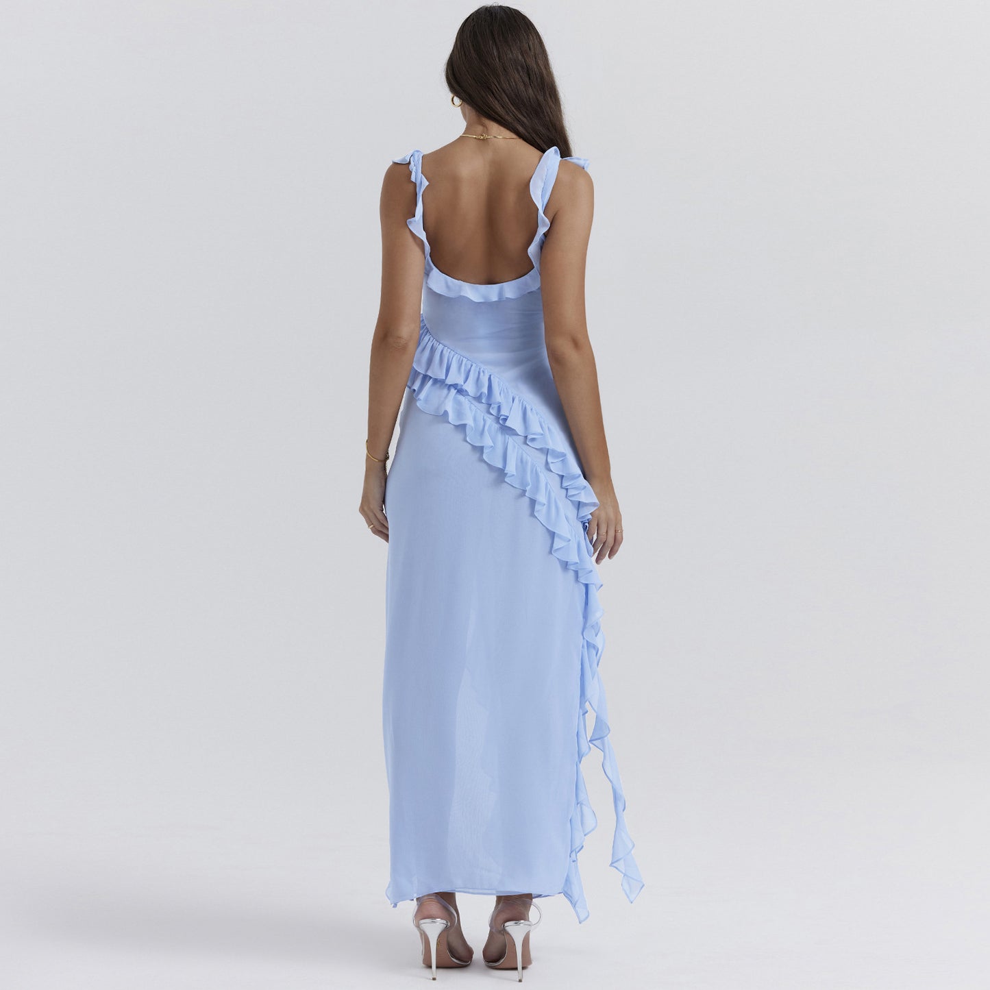 Sexy Backless Suspender Dress: Stunning Square Neck Thigh-High Split for Evening Wear