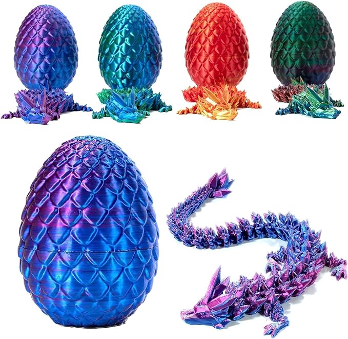 Flexible Joints Dragon in Egg Crystal Sculpture - 3D Printed Dragon Toy for Home and Office Decor