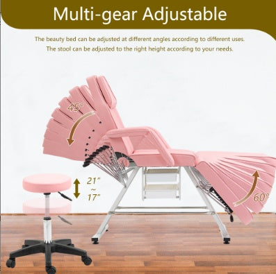 Adjustable 3-Section Massage Salon Chair with Hydraulic Stool & Trays – Multi-Purpose Esthetician Facial Bed for Spa, Beauty, Barber Shops – Pink