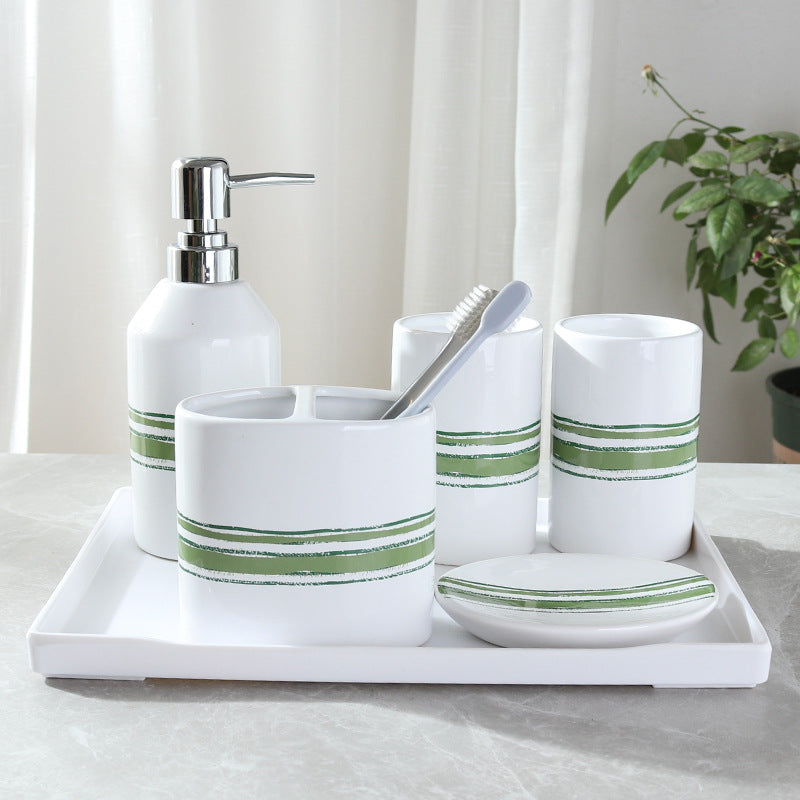 Premium Ceramic Wash Cup Set: 5-Piece Mouth Cup Set for Daily Hygiene - Enhance Your Bathroom Experience with this Stylish and Functional Set