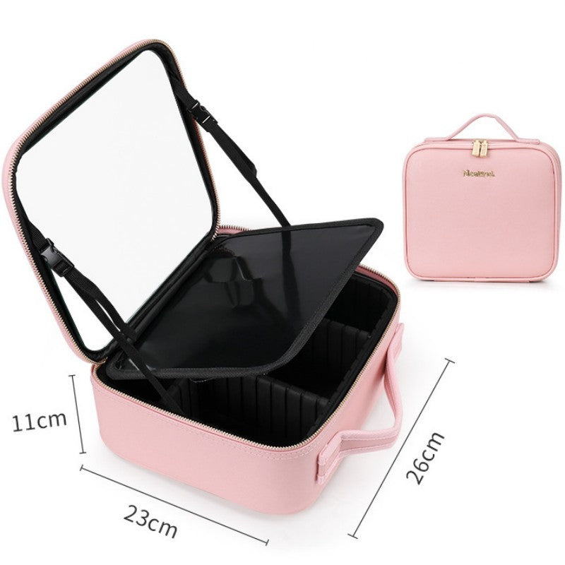 Smart LED Cosmetic Case with Mirror – Large Capacity Portable Makeup Bag, Fashionable Travel Storage
