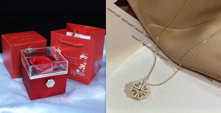 Retro Magnetic Folding Heart-Shaped Four-Leaf Clover Necklace - 4-in-1 Versatile Design