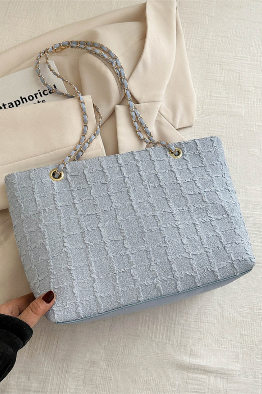 Textured Polyester Chain Tote Bag – Medium Shoulder Handbag for Everyday Style