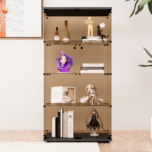 Double Door Tawny Glass Display Cabinet 4 With Door Shelves, Floor-to-ceiling Rare Bookshelf, Suitable For Living Room, Bedroom, Office
