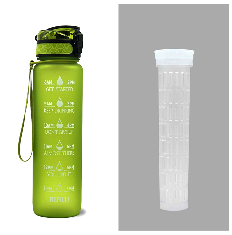 Motivational Water Bottle 1L Tritan with Time Marker, Bounce Cover for Cycling, Leakproof Cup - Ideal for Sports Fitness Bottles
