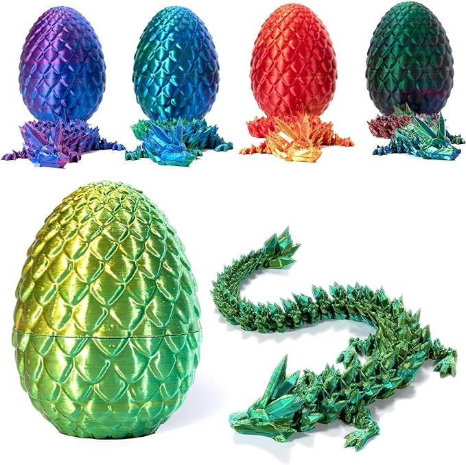 Flexible Joints Dragon in Egg Crystal Sculpture - 3D Printed Dragon Toy for Home and Office Decor