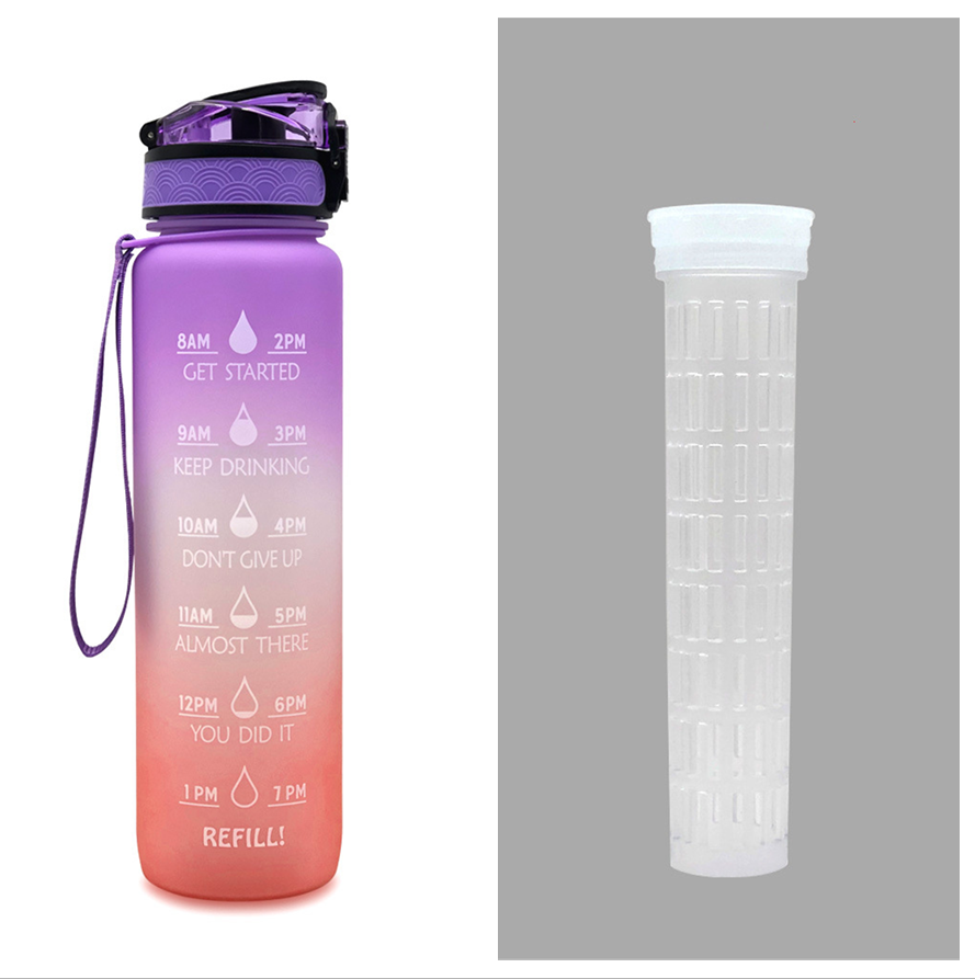 Motivational Water Bottle 1L Tritan with Time Marker, Bounce Cover for Cycling, Leakproof Cup - Ideal for Sports Fitness Bottles