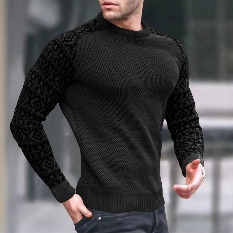 Men's Round Neck Waffle Sweater