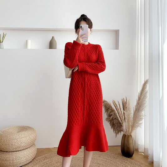 Retro Hepburn Style Knitted Sweater Dress