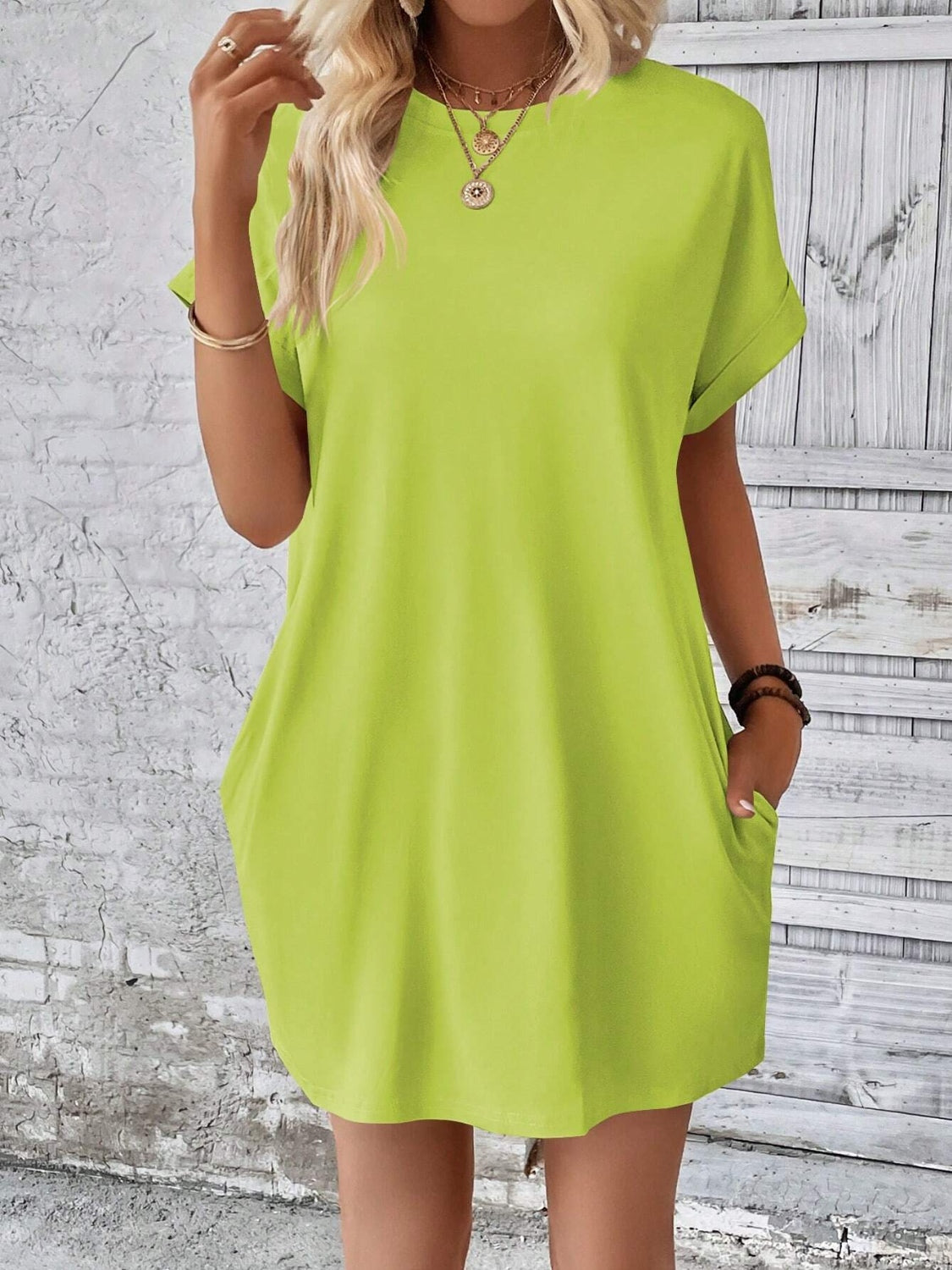 Round Neck Short Sleeve Mini Dress - Available in 8 Colors