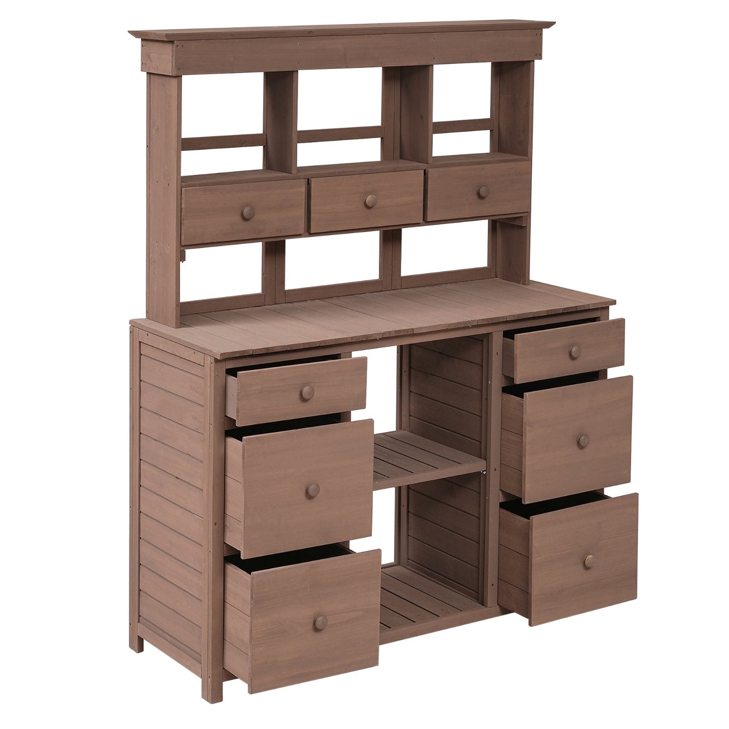 Video Provided  TOPMAX Garden Potting Bench Table, Rustic And Sleek Design With Multiple Drawers An