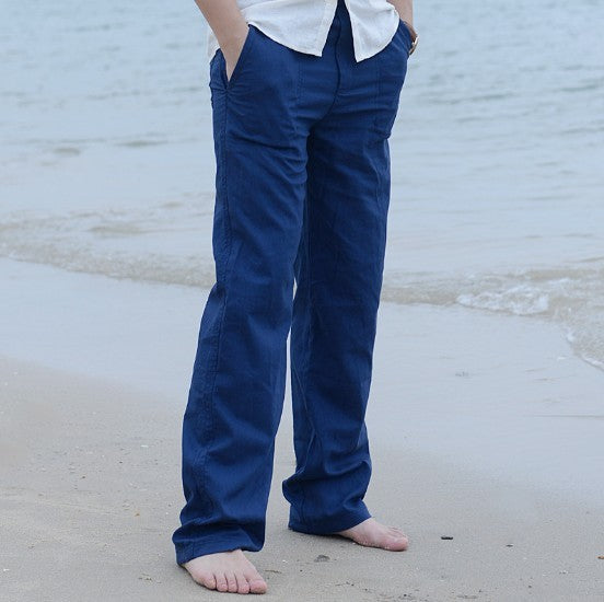 Loose Plus Size Cotton And Linen Elastic Waist Straight Beach Pants